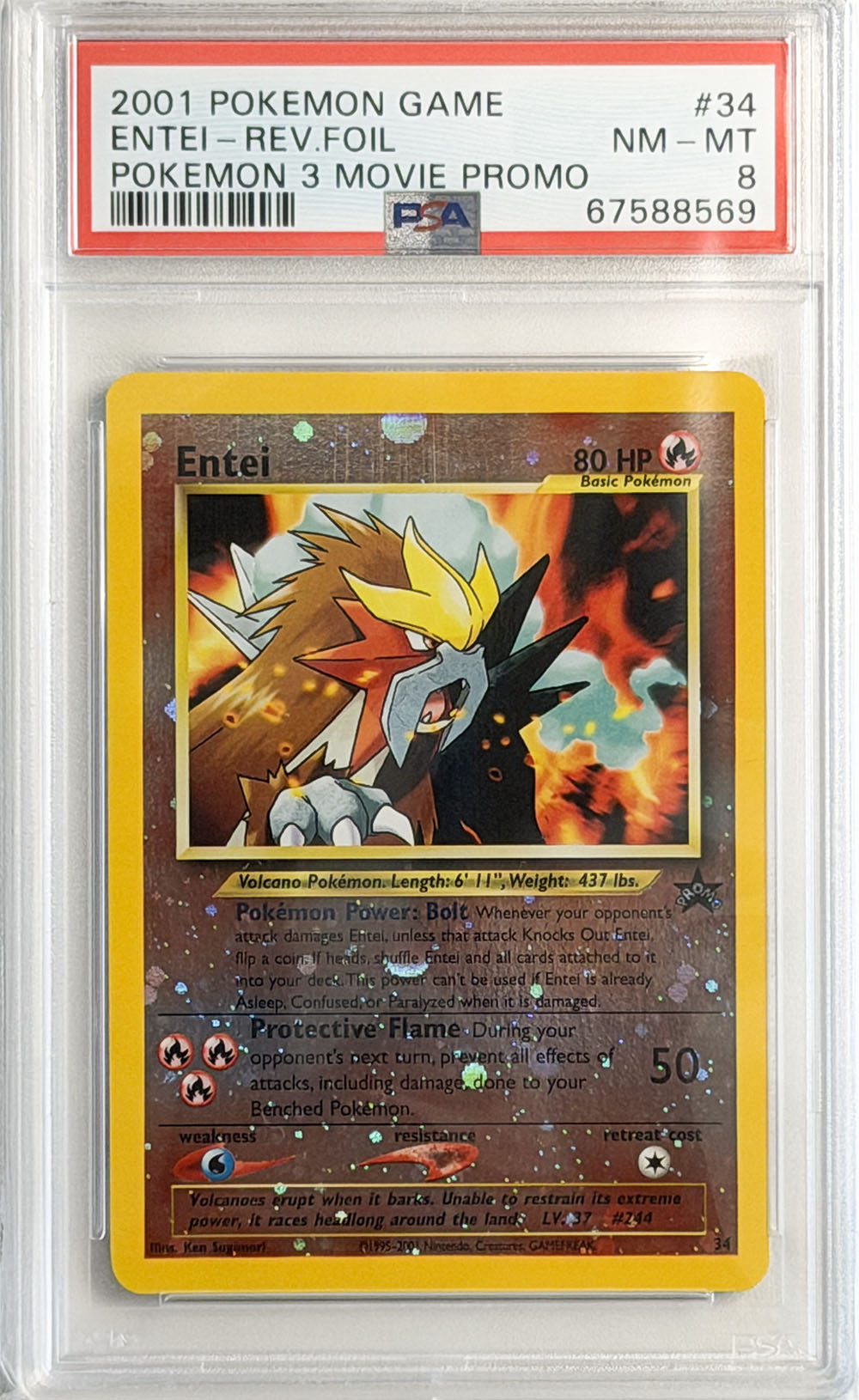 Entei #34 Pokémon 3 Movie Promo PSA 8 - forside