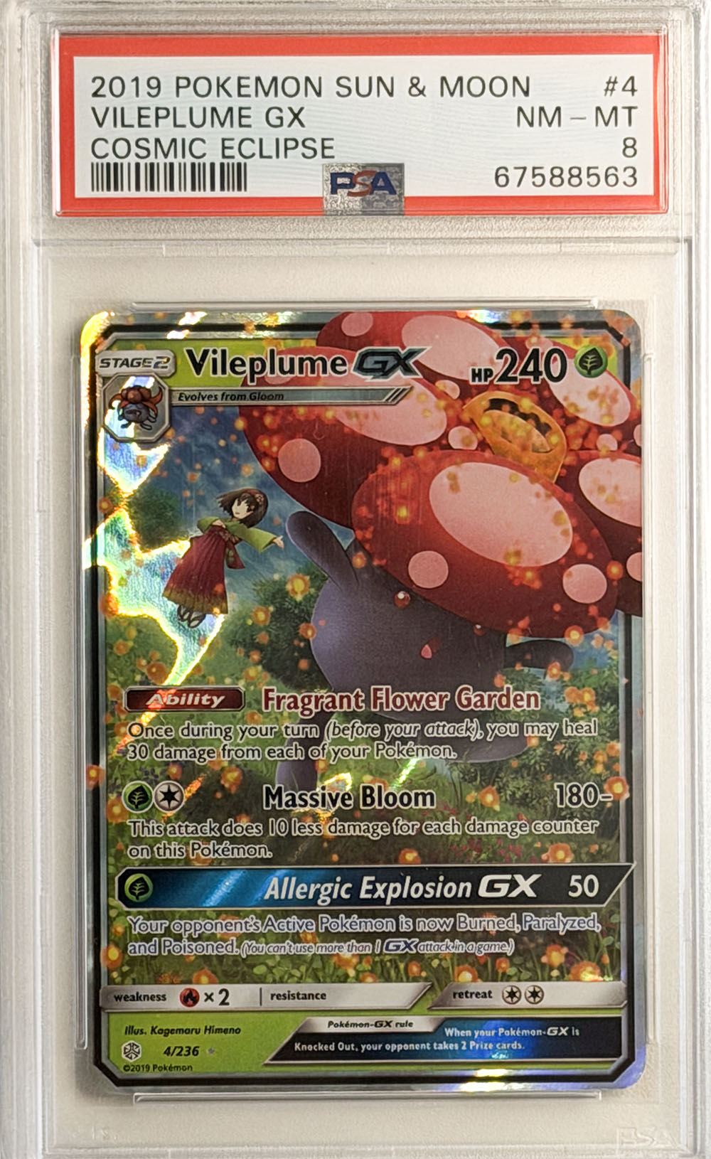 Vileplume GX #4 Cosmic Eclipse PSA 8 - forside