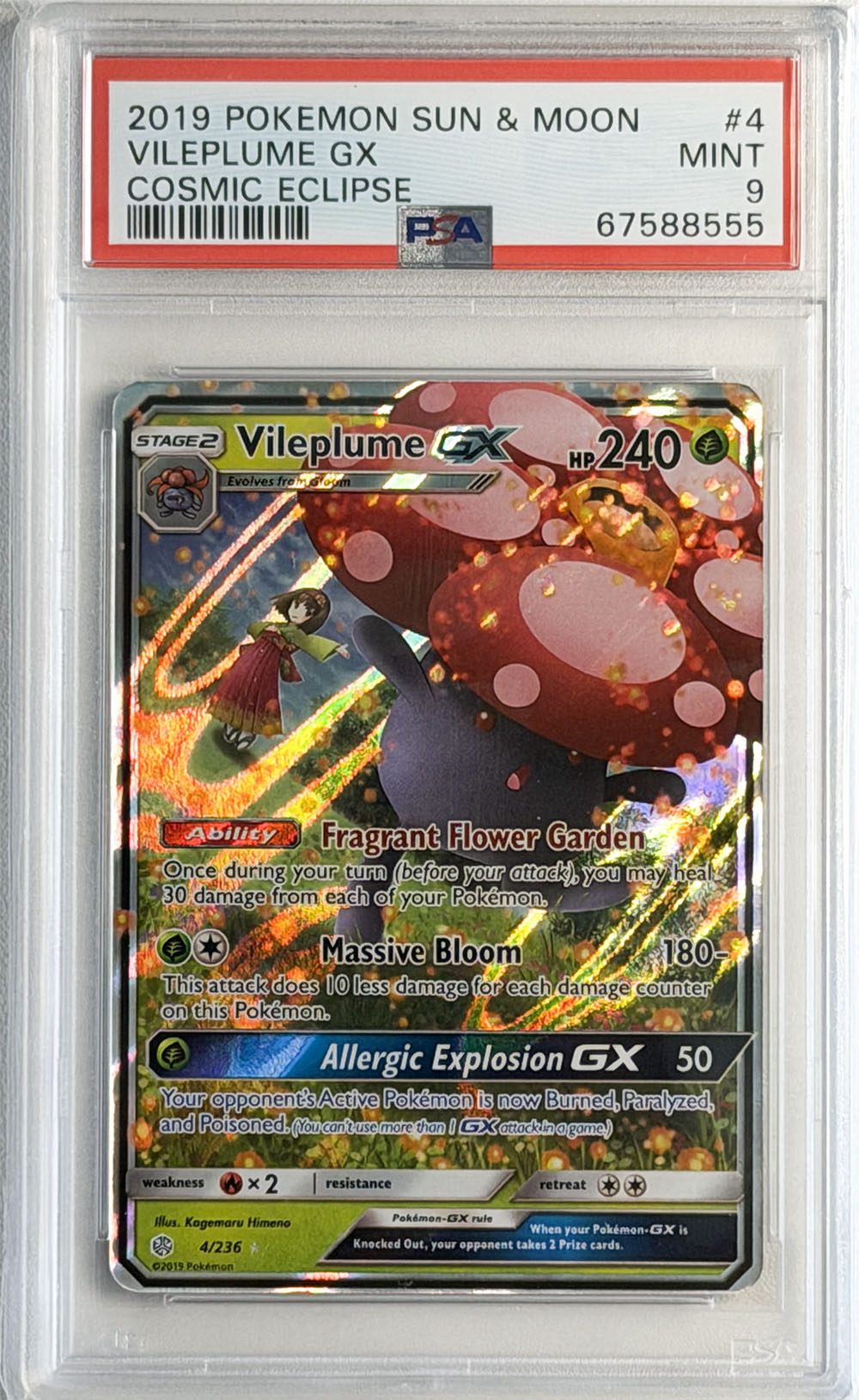 Vileplume GX #4 Cosmic Eclipse PSA 9 - forside