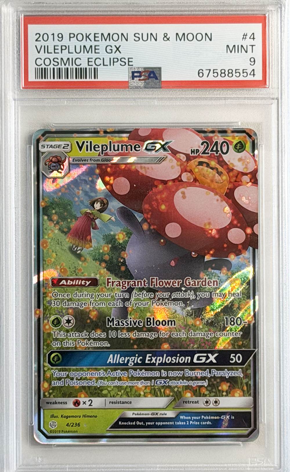 Vileplume GX #4 Cosmic Eclipse PSA 9 - forside