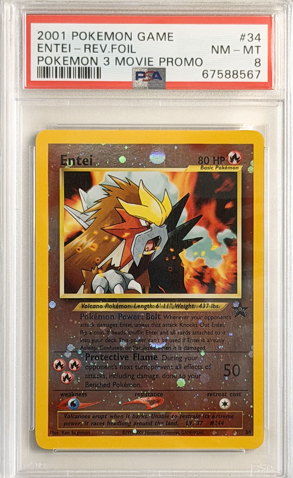 Entei #34 Pokémon 3 Movie Promo PSA 8 - forside
