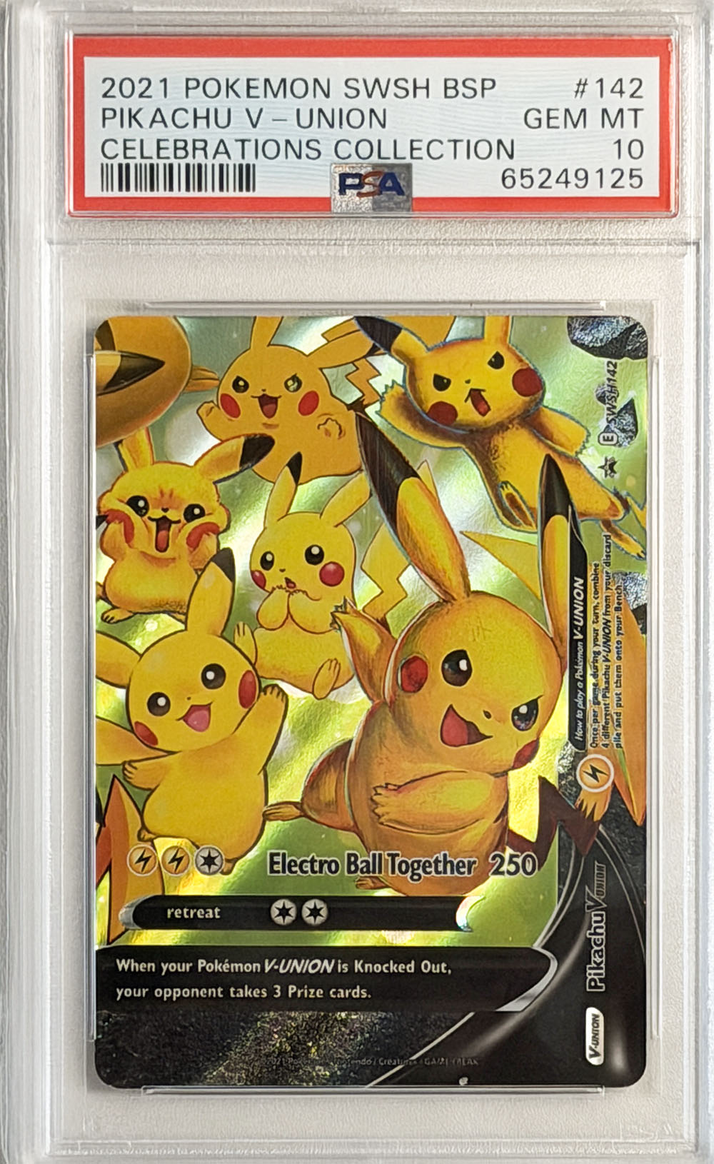 Pikachu V-UNION #142 PSA 10 - forside