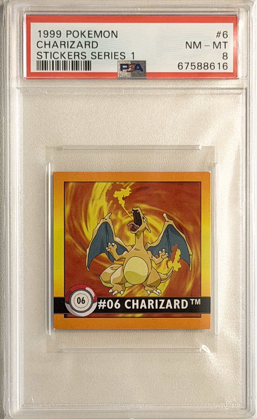 Charizard #6 Stickers Series 1 PSA 8 - forside