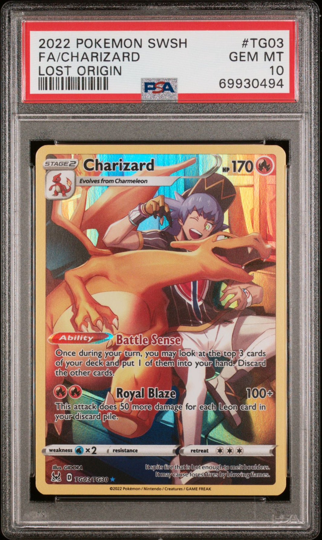Charizard #TG03 Sword & Shield Lost Origin PSA 10 - forside