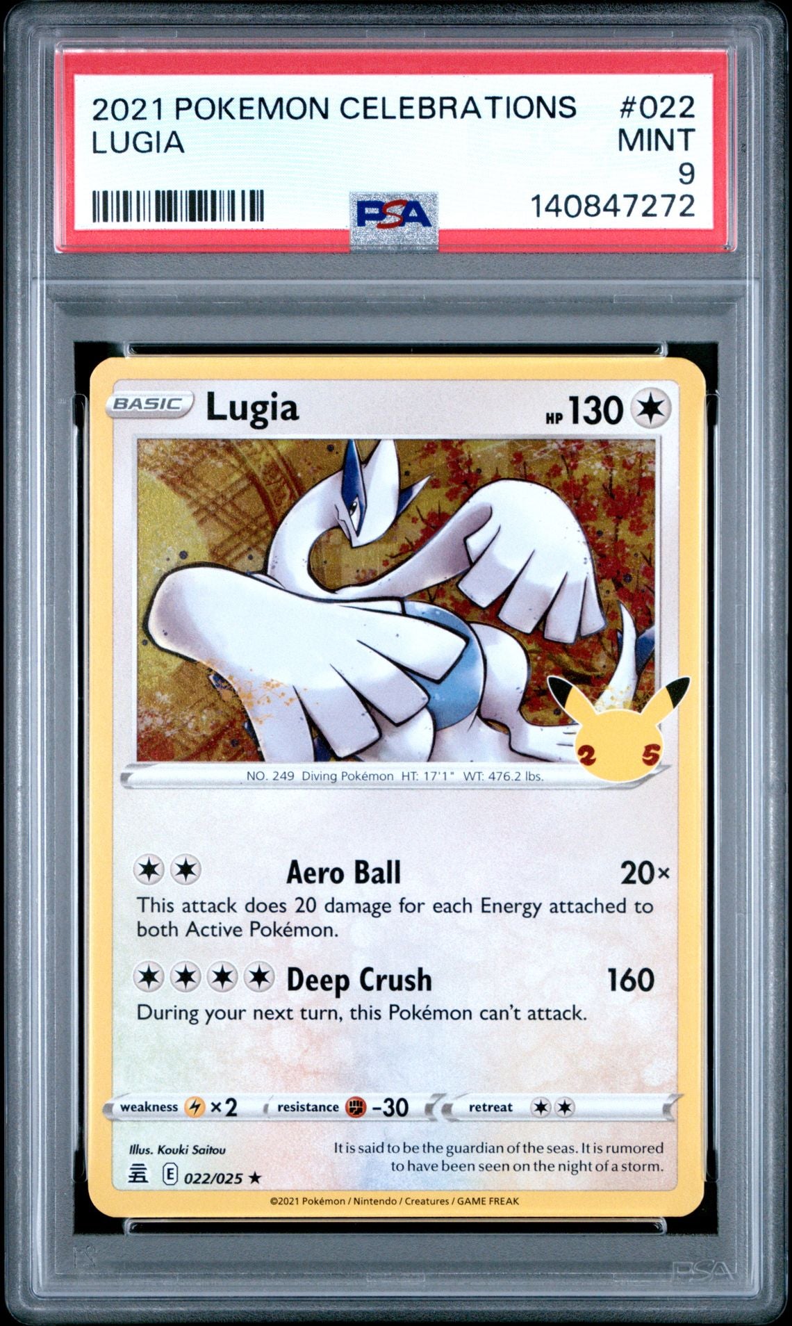 Lugia #022 Celebrations PSA 9 - forside