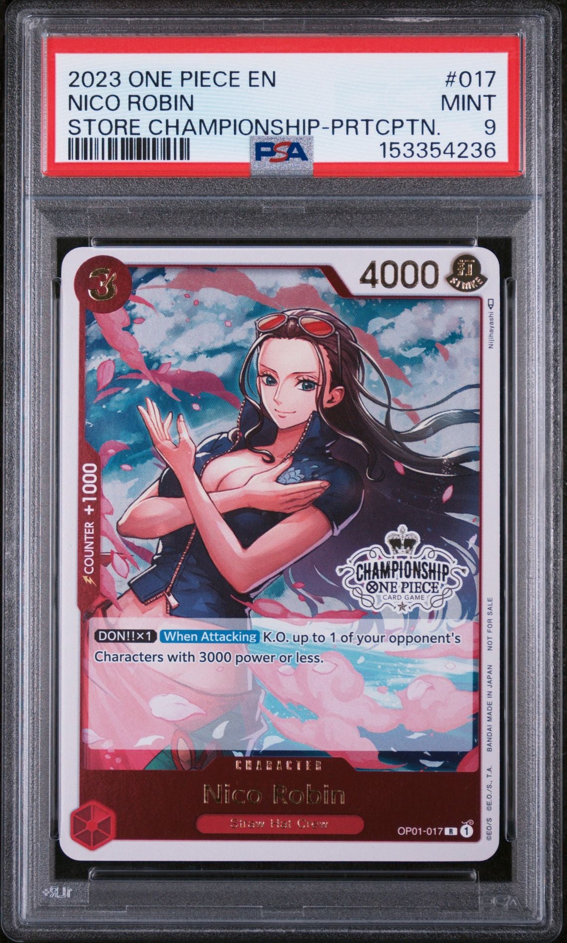 Nico Robin #017 Store Championship Participant PSA 9 - forside