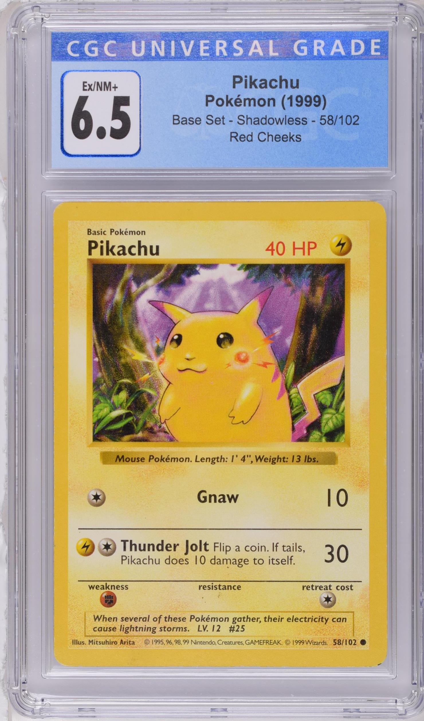 Red Cheeks Pikachu #58 Base Set Shadowless CGC 6.5 - forside