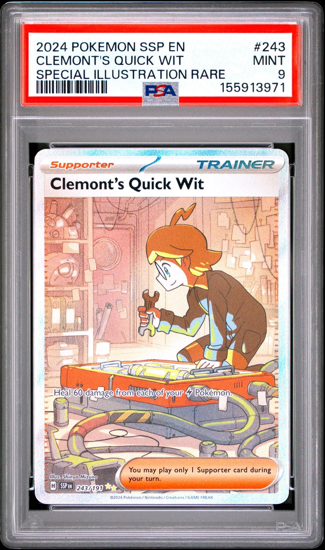 Clemont's Quick Wit #243 Surging Sparks PSA 9 - forside