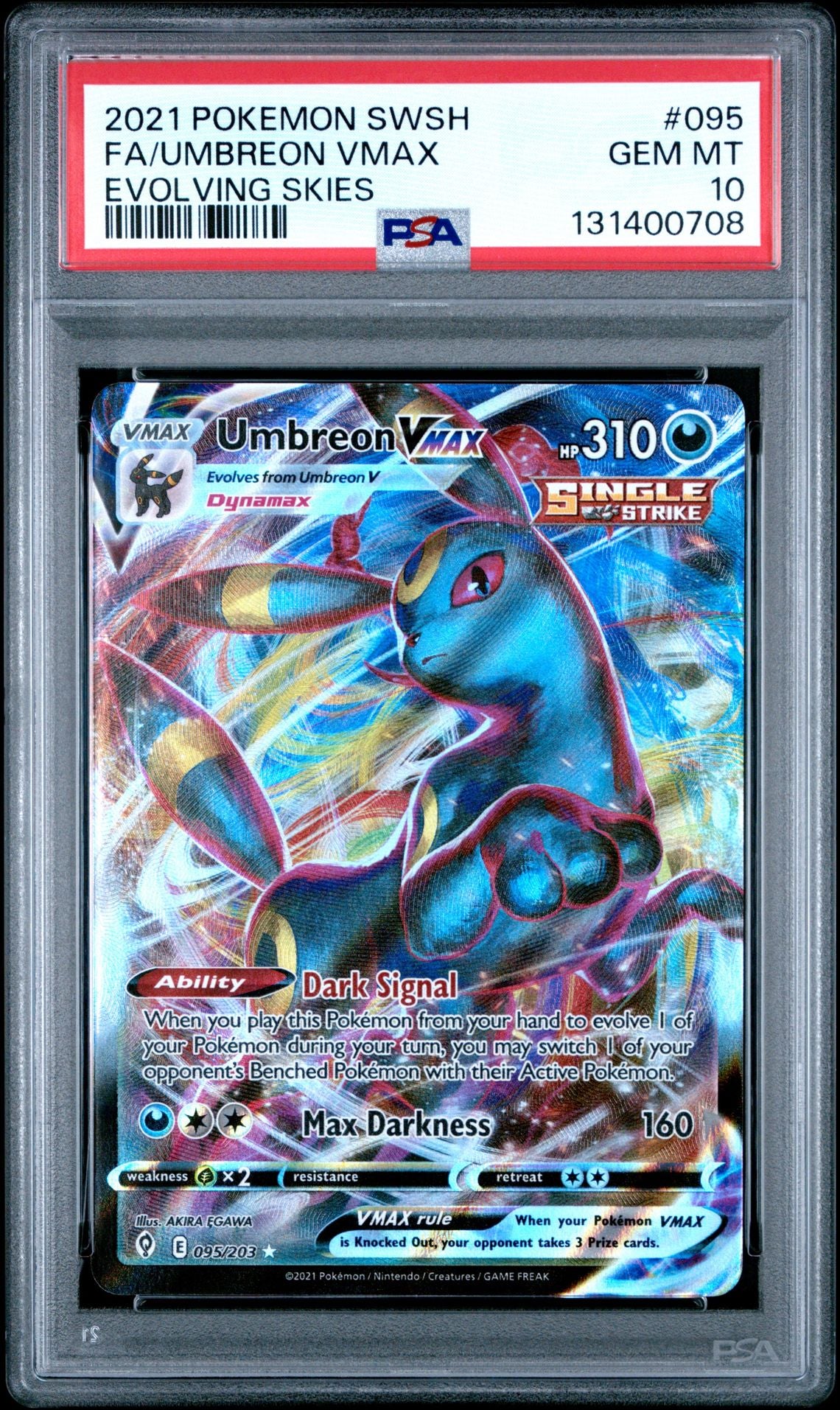 Umbreon VMAX #095 Evolving Skies PSA 10 - forside