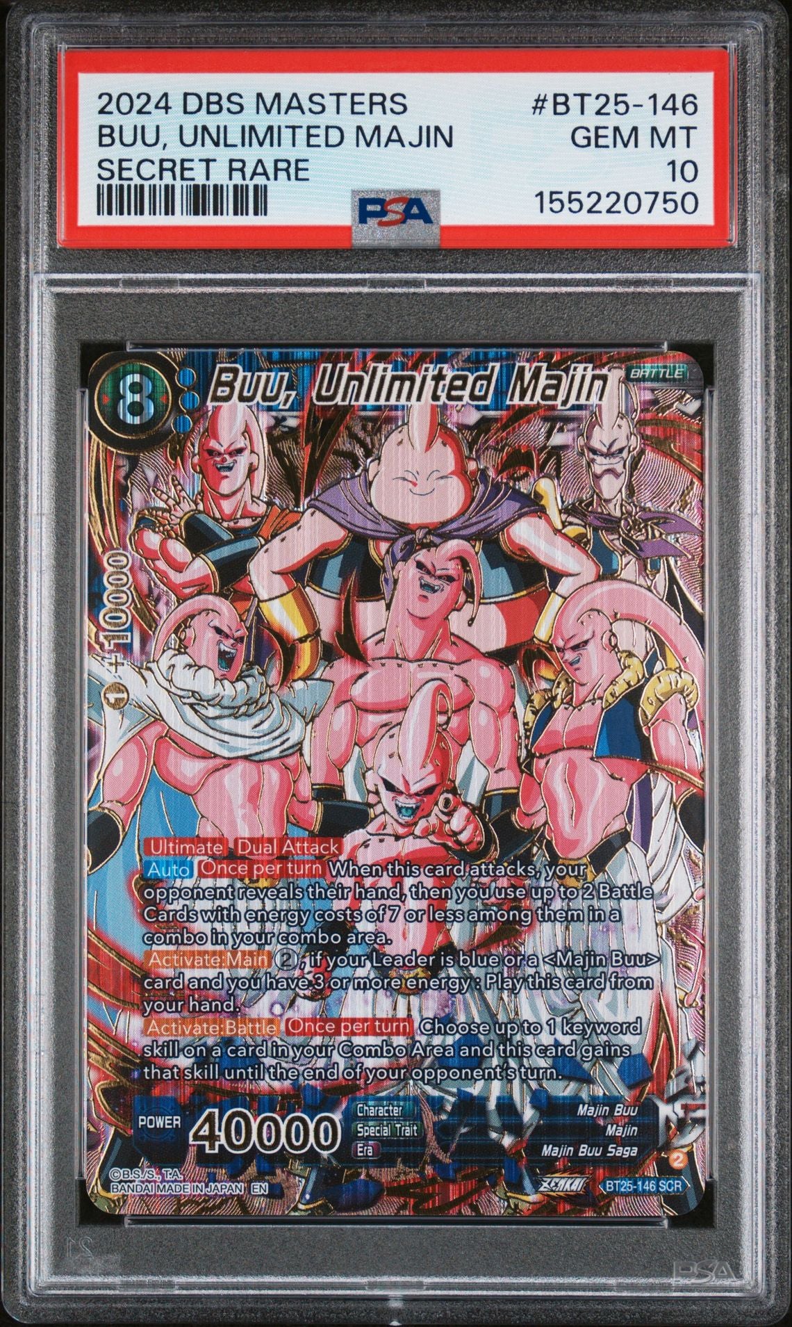 Buu Unlimited Majin #BT25-146 Secret Rare PSA 10 - forside