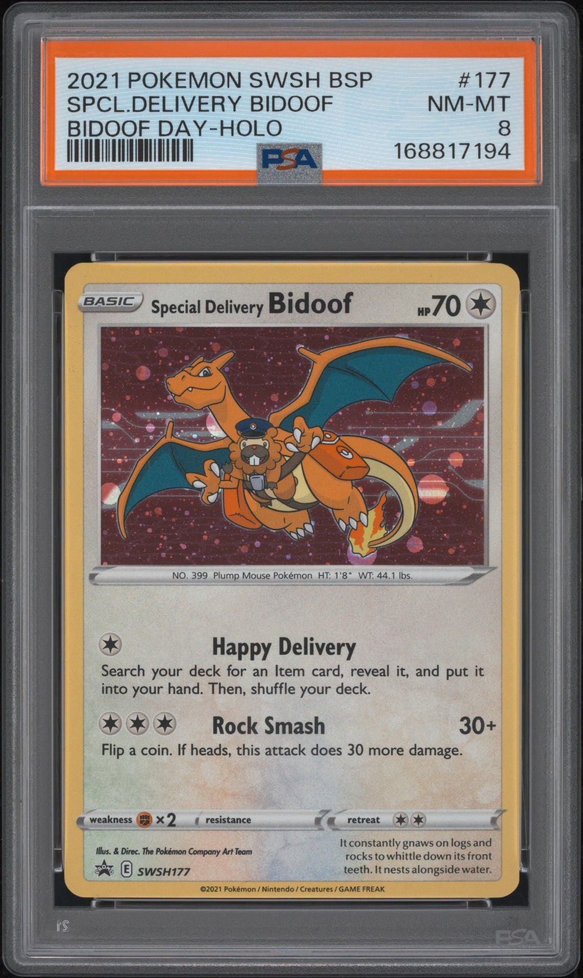 Special Delivery Bidoof #177 Sword & Shield Promos PSA 8 - forside