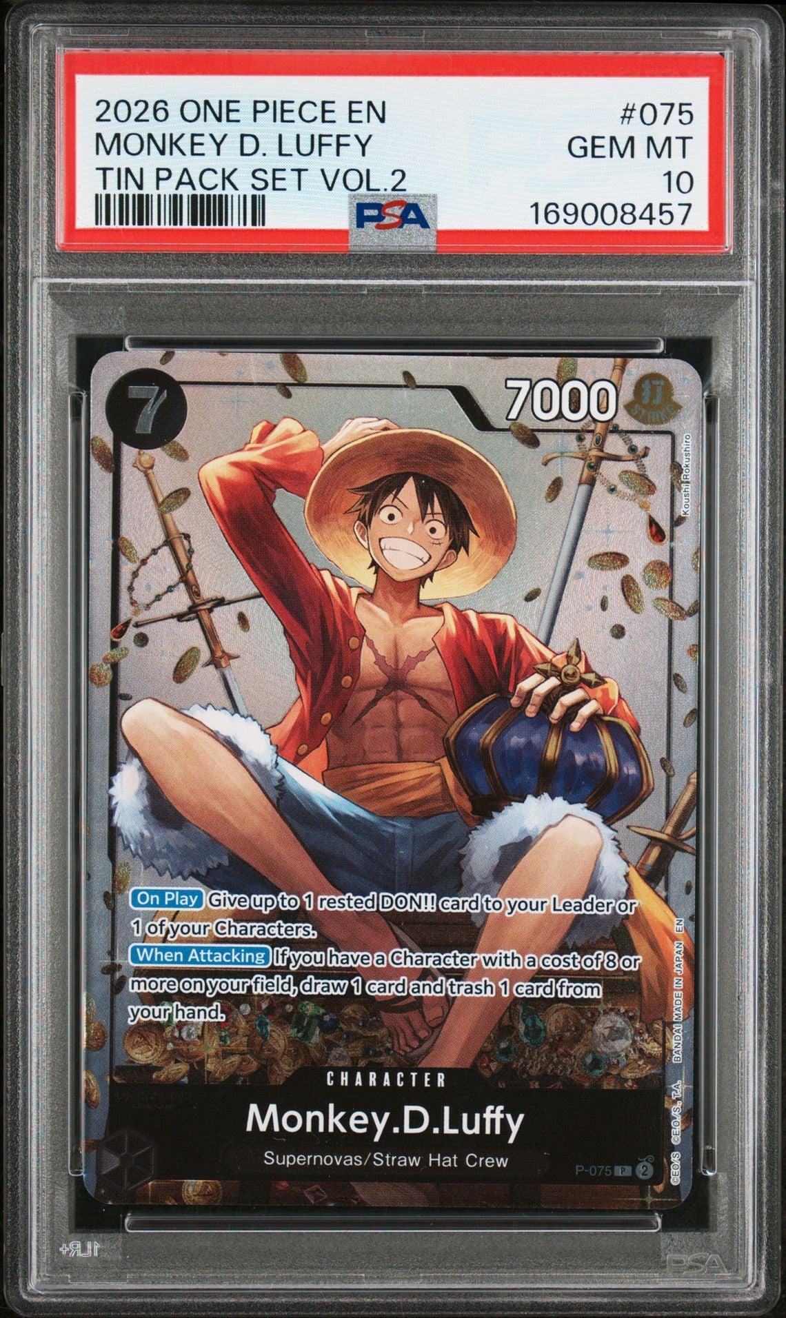 Monkey D. Luffy #075 Tin Pack Set Vol. 2 PSA 10 - forside