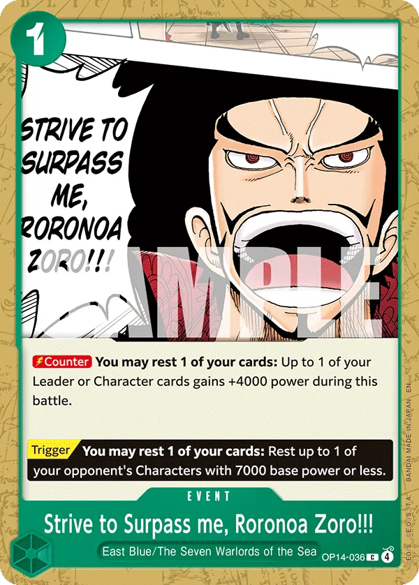 Strive to Surpass me, Roronoa Zoro!!! (OP14-036) - The Azure Sea's Seven (Common) [OP14-036] English / Near Mint / Normal