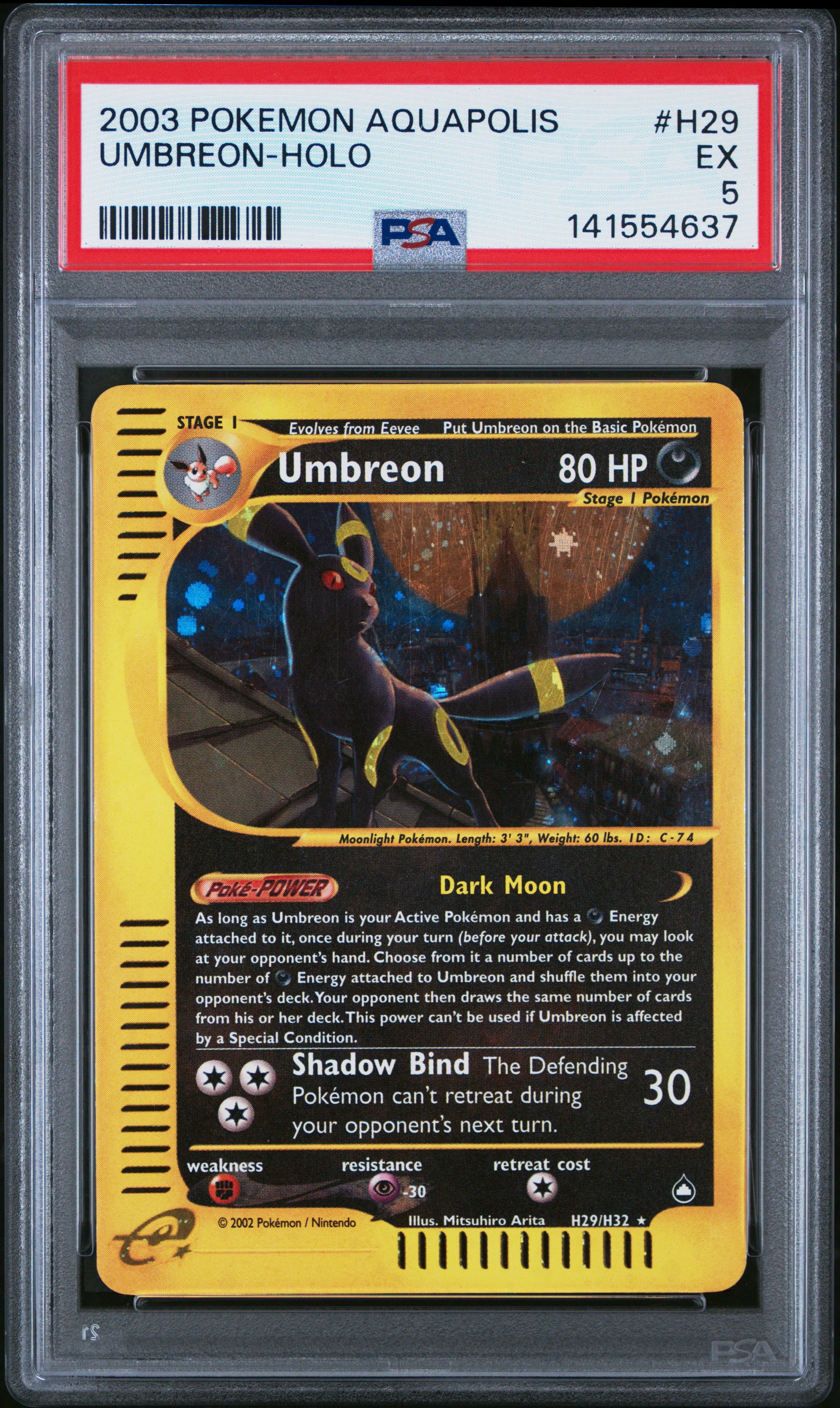Umbreon - Aquapolis #H29 - Holo Rare - PSA 5