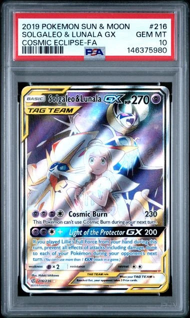 Solgaleo & Lunala GX #216 - Cosmic Eclipse - Ultra Rare - PSA 10