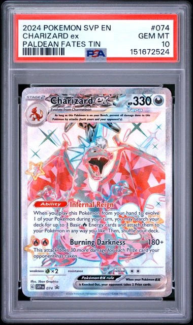 Charizard ex #074 - Paldean Fates Tin - Promo - PSA 10