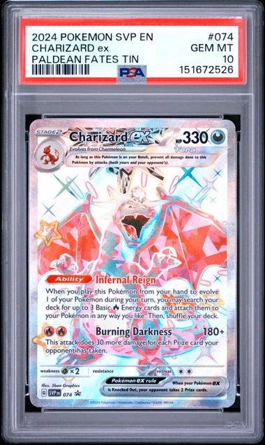 Charizard ex #074 - Paldean Fates Tin - Promo - PSA 10