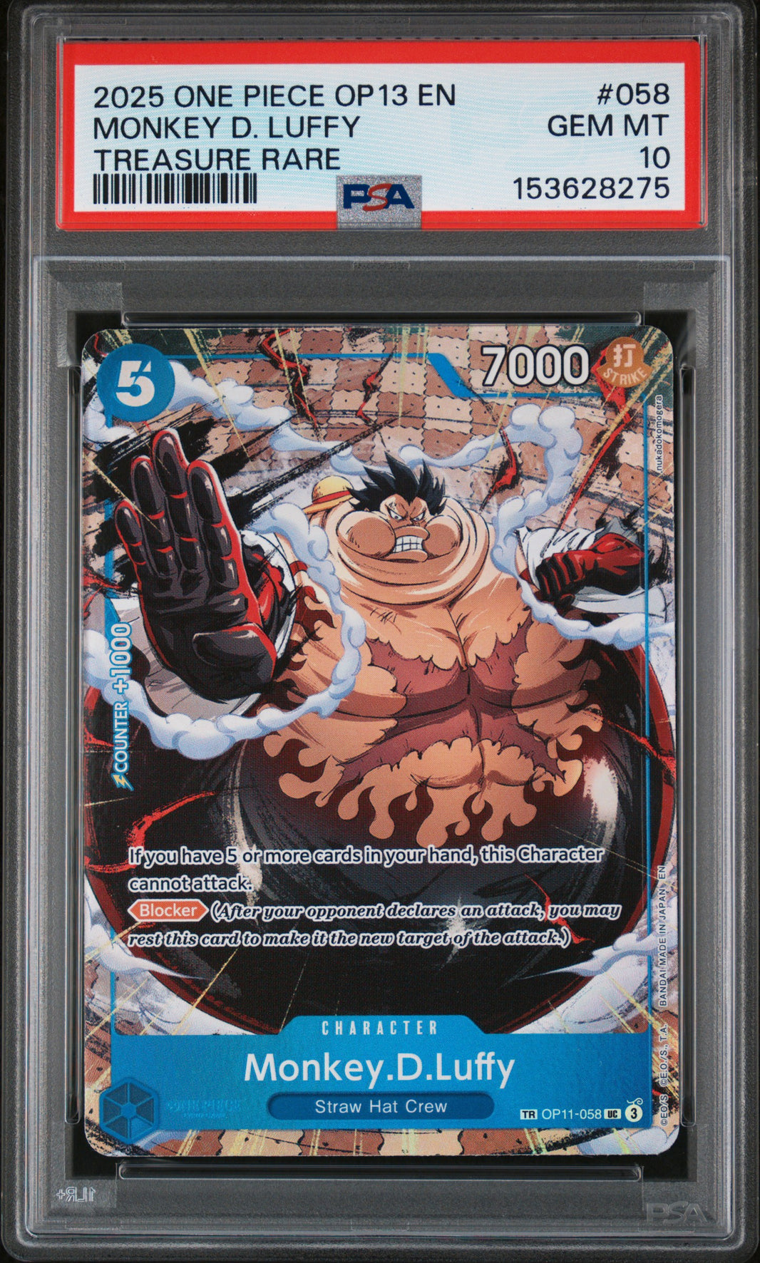 Monkey D. Luffy #058 - OP13 Treasure Rare - PSA 10