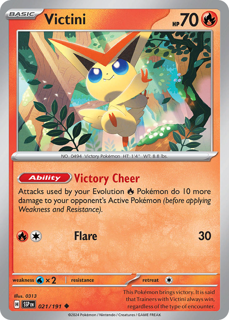 Victini⁣ - Surging Sparks⁣ (Uncommon)⁣ [021] English / Near Mint / Reverse-Holo Normal