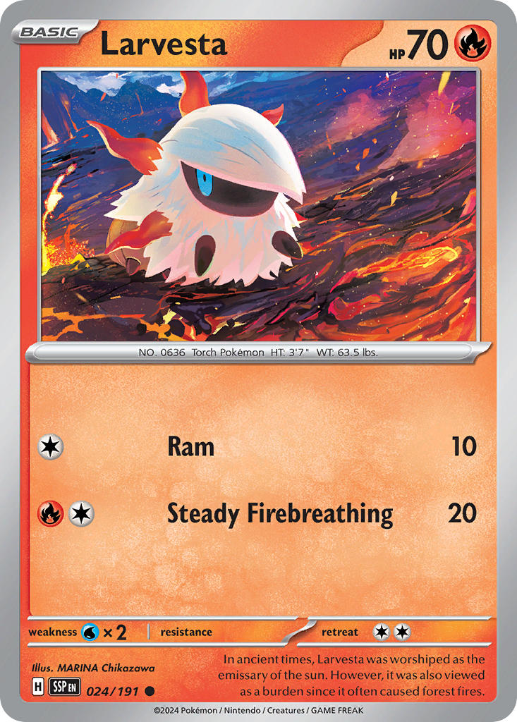 Larvesta⁣ - Surging Sparks⁣ (Common)⁣ [024] English / Near Mint / Normal