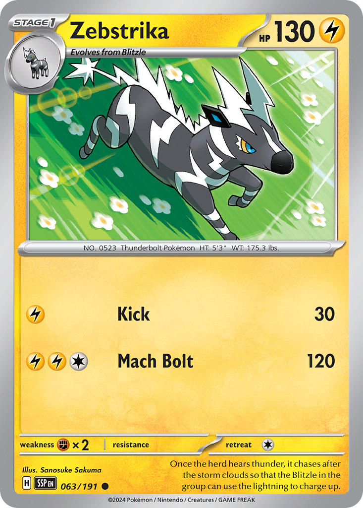 Zebstrika⁣ - Surging Sparks⁣ (Common)⁣ [063] English / Near Mint / Reverse-Holo Normal