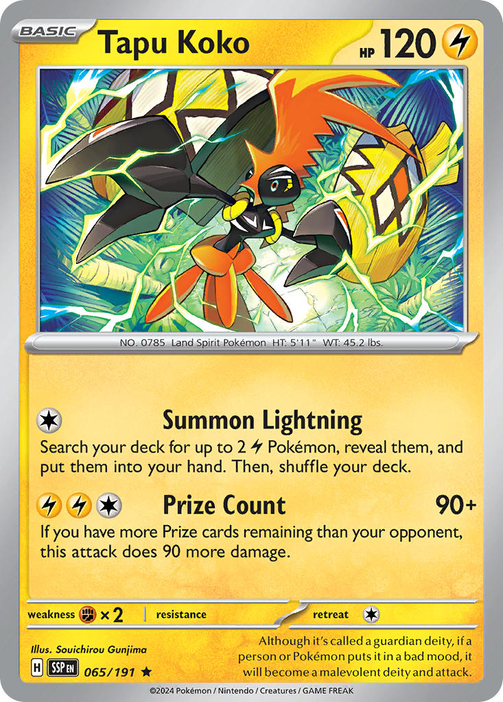 Tapu Koko⁣ - Surging Sparks⁣ (Rare)⁣ [065] English / Near Mint / Reverse-Holo Normal