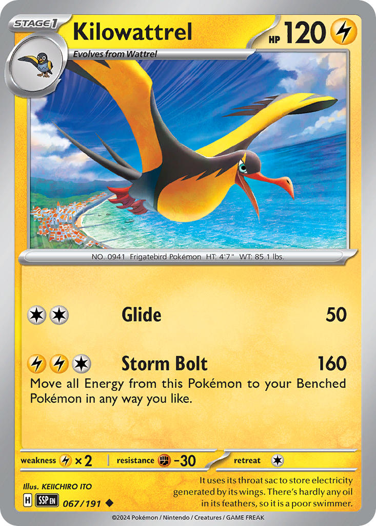 Kilowattrel⁣ - Surging Sparks⁣ (Common)⁣ [067] English / Near Mint / Reverse-Holo Normal