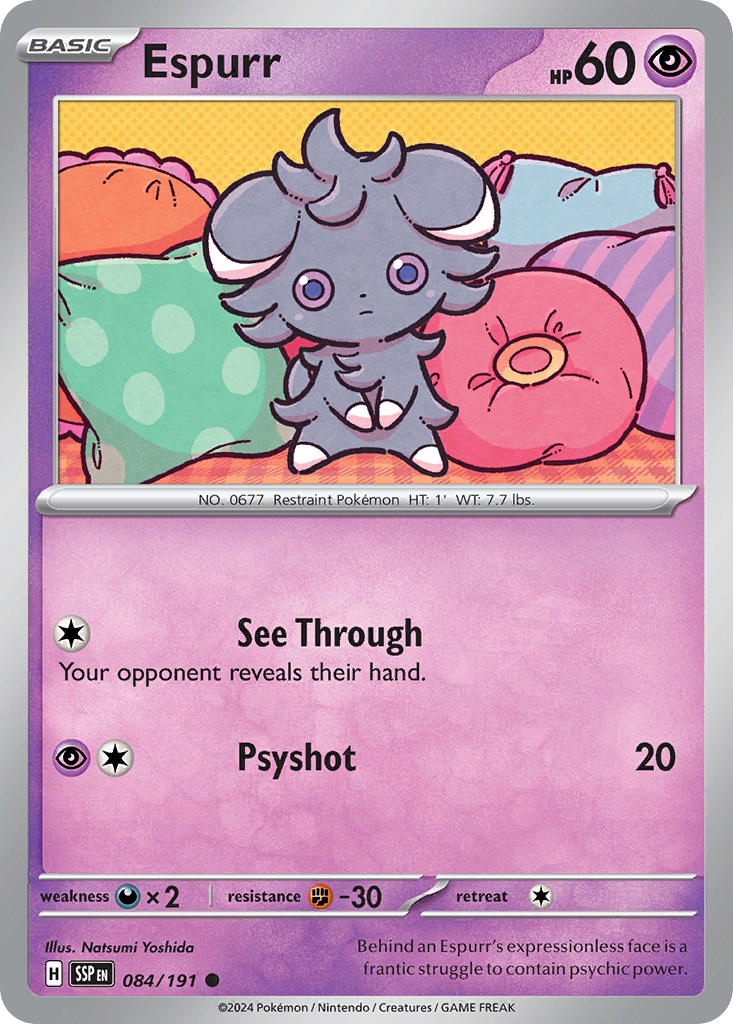Espurr⁣ - Surging Sparks⁣ (Common)⁣ [084] English / Near Mint / Reverse-Holo Normal