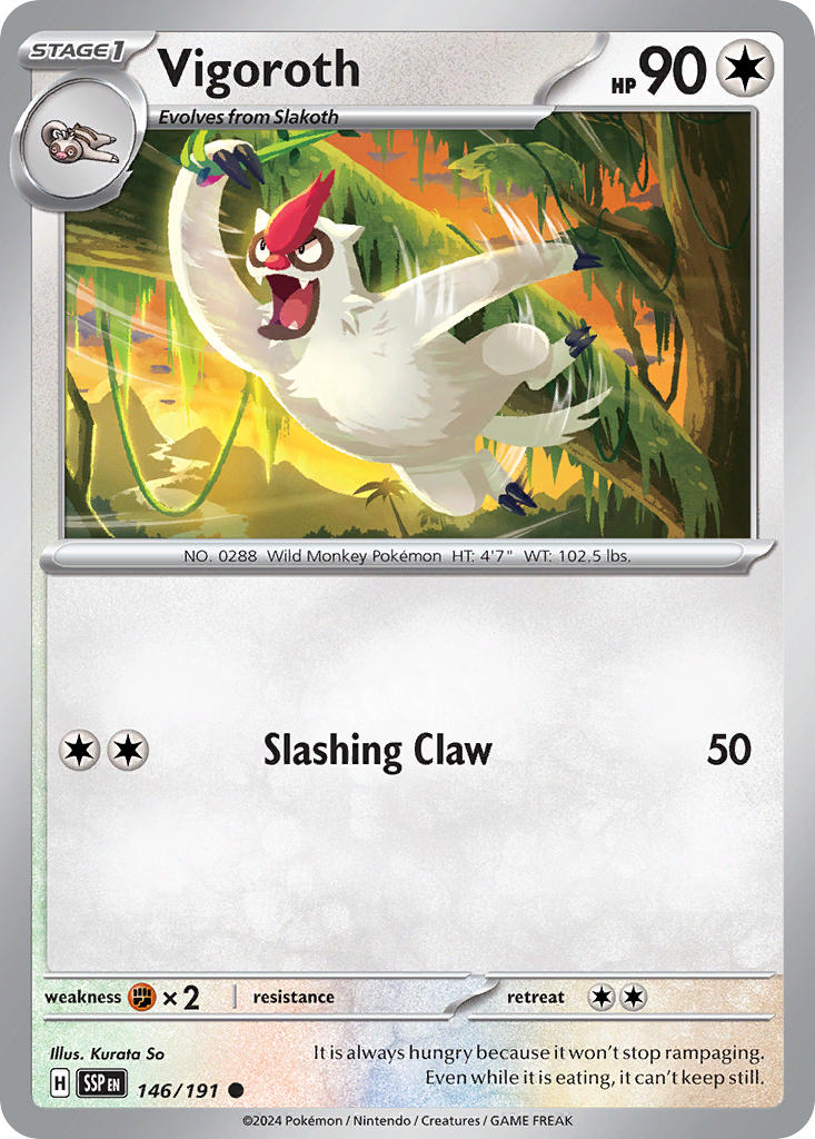 Vigoroth⁣ - Surging Sparks⁣ (Common)⁣ [146] English / Near Mint / Reverse-Holo Normal