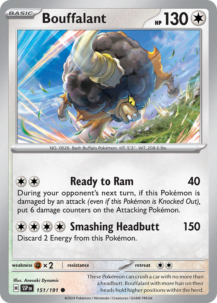 Bouffalant⁣ - Surging Sparks⁣ (Common)⁣ [151] English / Near Mint / Reverse-Holo Normal