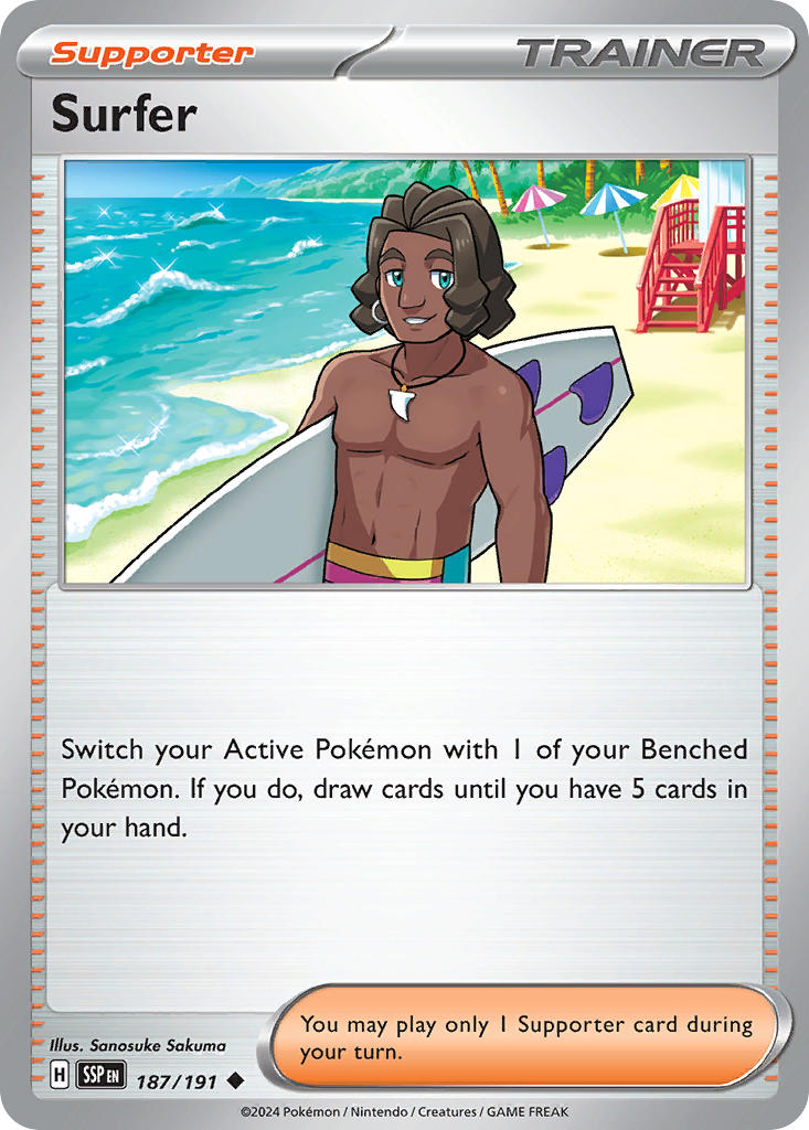 Surfer⁣ - Surging Sparks⁣ (Uncommon)⁣ [187] English / Near Mint / Reverse-Holo Normal
