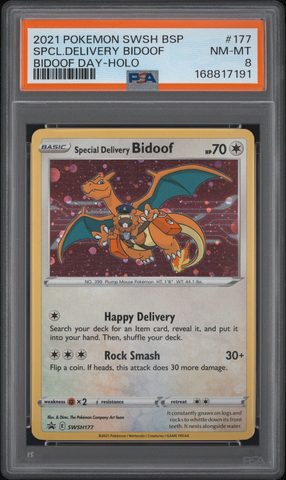 Special Delivery Bidoof #177 Sword & Shield Promos PSA 8 - forside