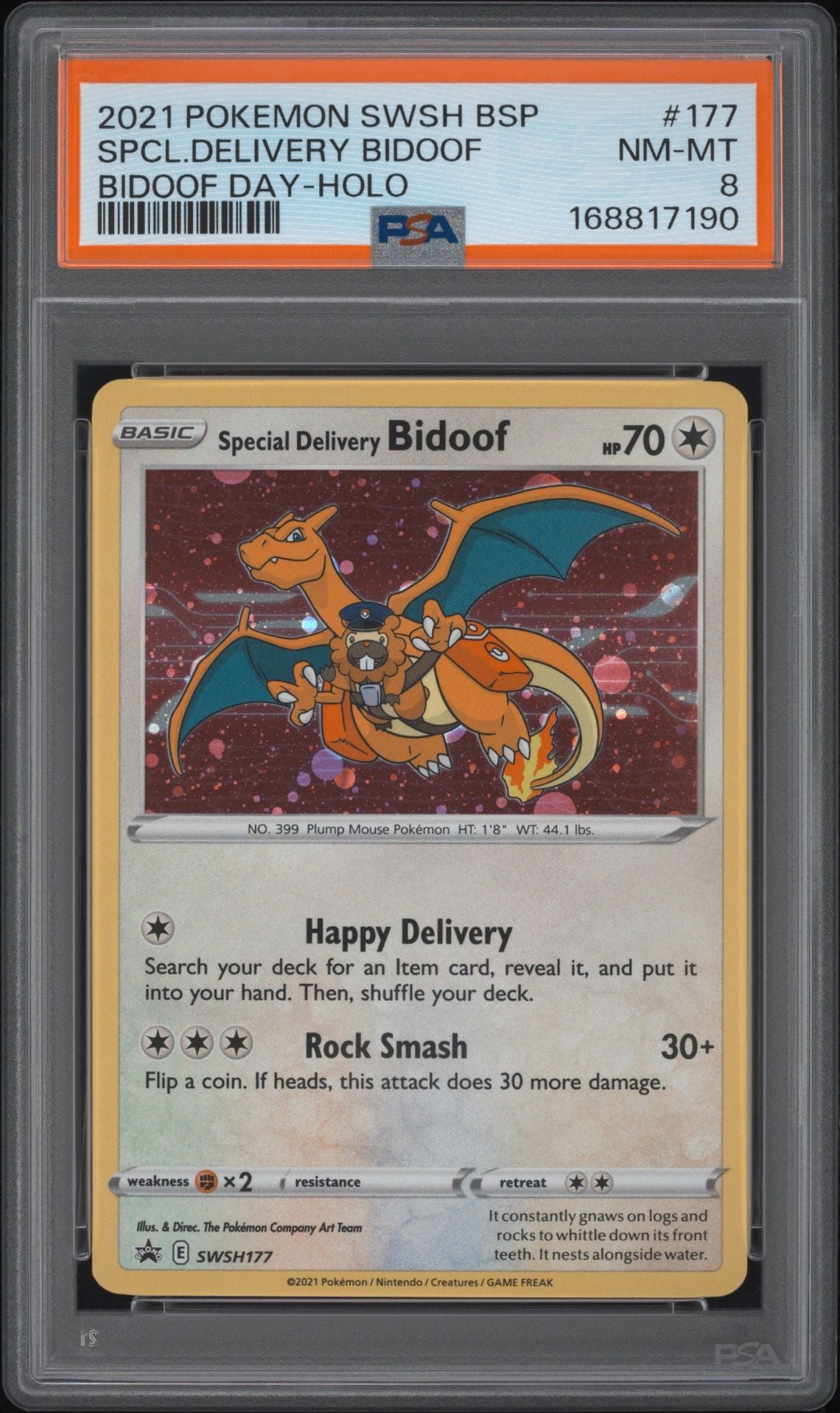 Special Delivery Bidoof #177 Sword & Shield Promos PSA 8 - forside