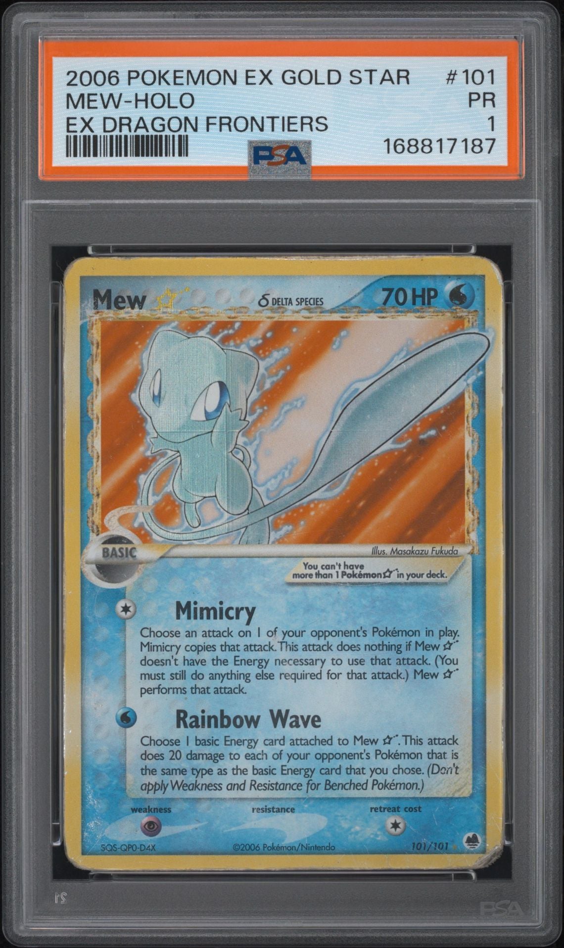 Mew Gold Star #101 EX Dragon Frontiers PSA 1 - forside