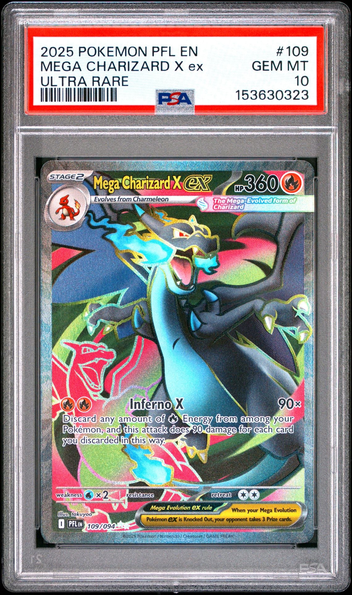 Mega Charizard X ex #109 Phantasmal Flames PSA 10 - forside