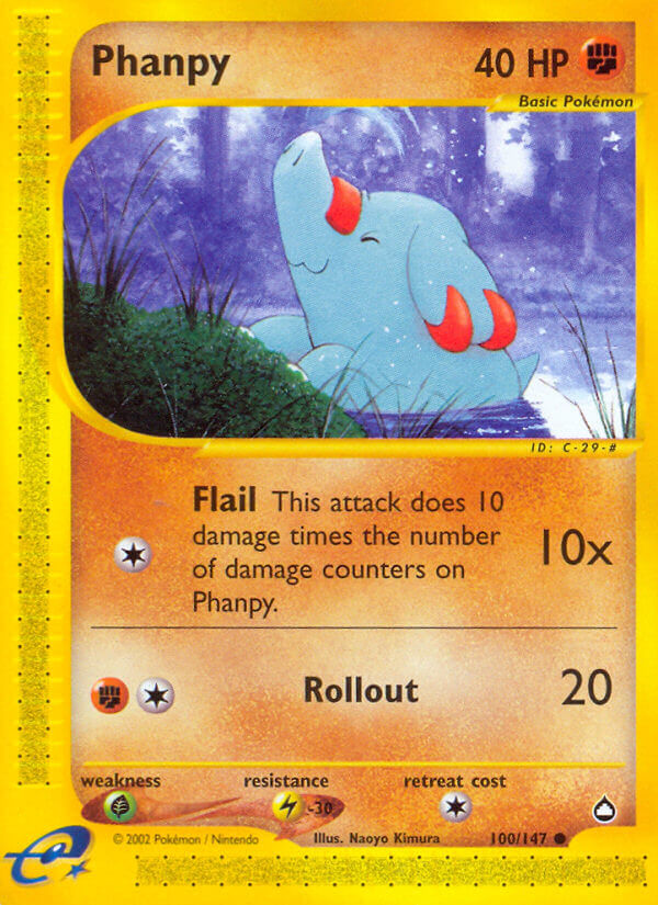 Phanpy⁣ - Aquapolis⁣ (Common)⁣ [100] English / Good / Reverse-Holo Normal