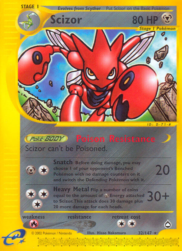 Scizor⁣ - Aquapolis⁣ (Rare)⁣ [32] English / Light Played / Reverse-Holo Normal