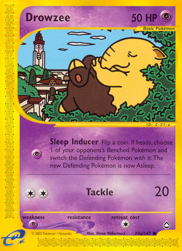 Drowzee⁣ - Aquapolis⁣ (Common)⁣ [74a] English / Excellent / Reverse-Holo Normal