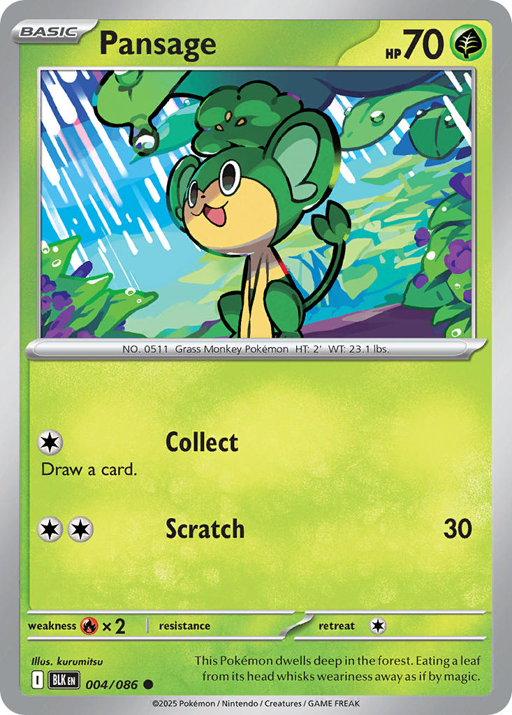 Pansage⁣ - Black Bolt⁣ (Common)⁣ [004] English / Near Mint / Reverse-Holo Normal