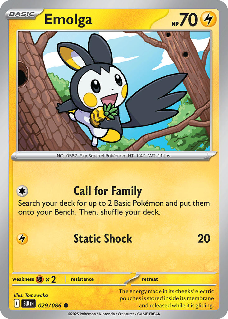 Emolga⁣ - Black Bolt⁣ (Common)⁣ [029] English / Near Mint / Reverse-Holo Normal