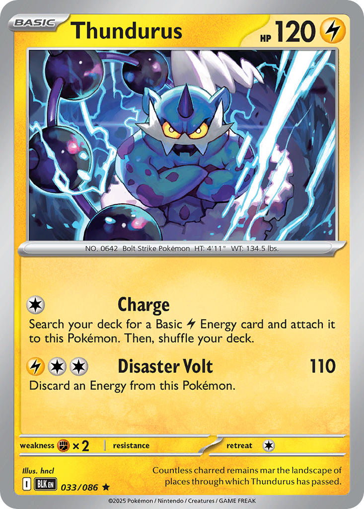 Thundurus⁣ - Black Bolt⁣ (Rare)⁣ [033] English / Near Mint / Reverse-Holo Normal
