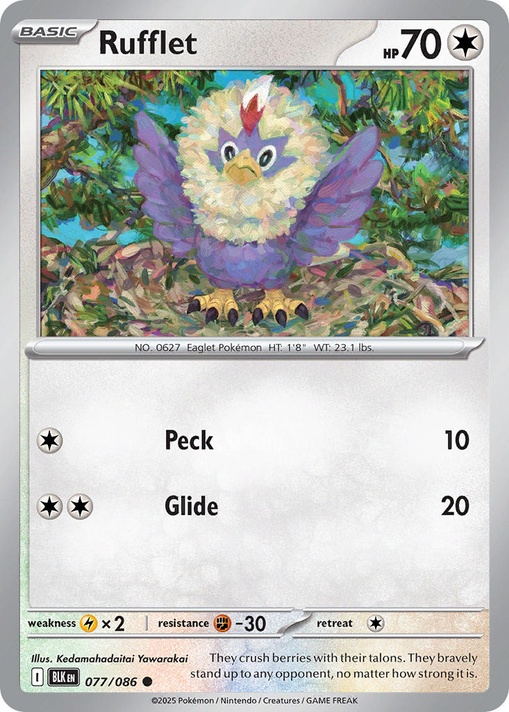 Rufflet⁣ - Black Bolt⁣ (Common)⁣ [077] English / Near Mint / Reverse-Holo Normal