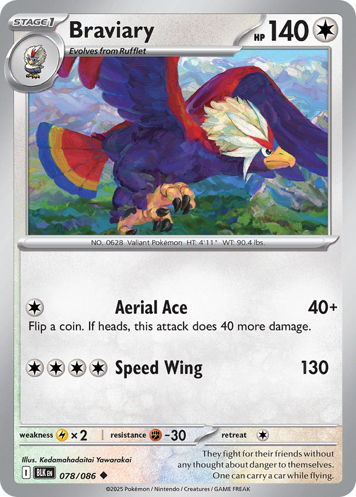 Braviary⁣ - Black Bolt⁣ (Uncommon)⁣ [078] English / Near Mint / Reverse-Holo Normal