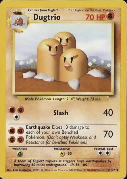Dugtrio⁣ - Base Set⁣ (Rare)⁣ [19] English / Excellent / Normal