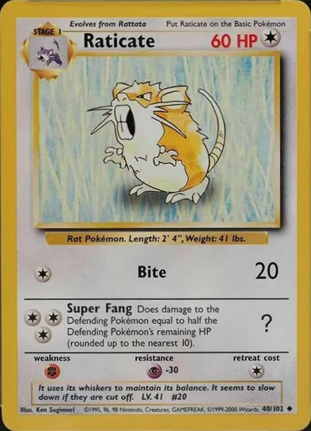 Raticate⁣ - Base Set⁣ (Uncommon)⁣ [40] English / Excellent / Normal