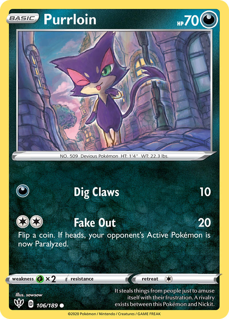 Purrloin⁣ - Darkness Ablaze⁣ (Common)⁣ [106] English / Near Mint / Reverse-Holo Normal