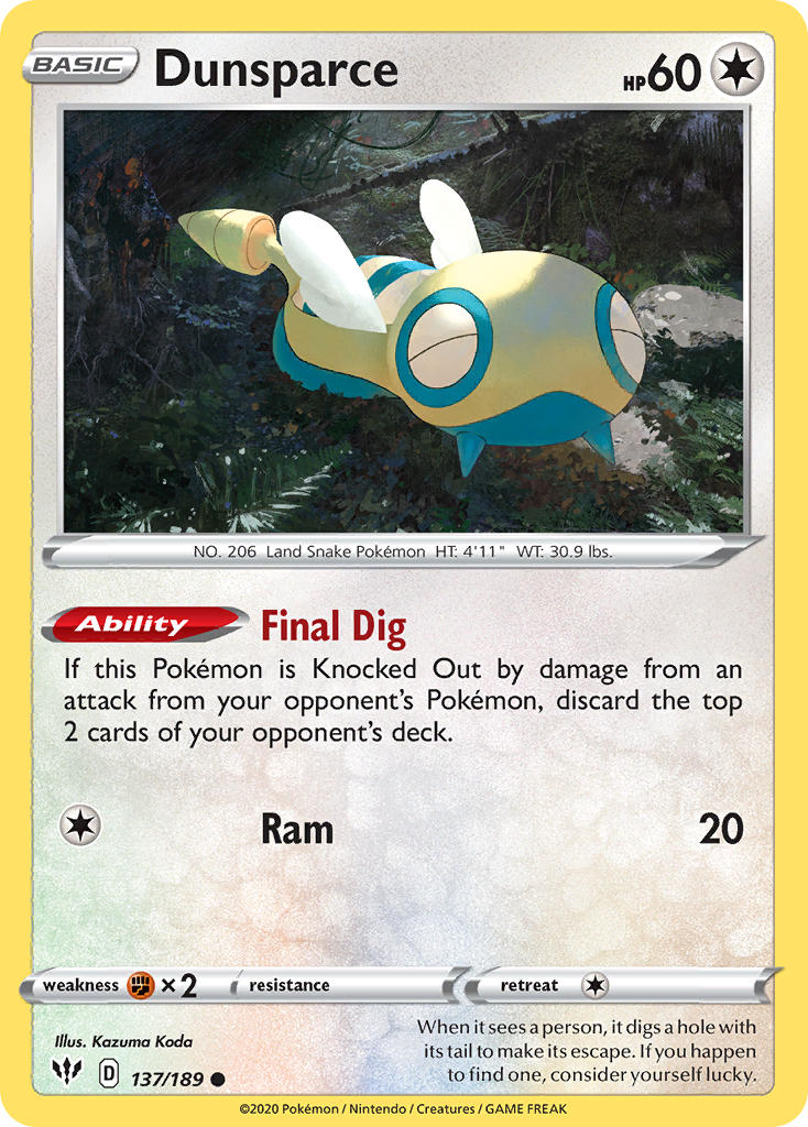 Dunsparce⁣ - Darkness Ablaze⁣ (Common)⁣ [137] English / Near Mint / Reverse-Holo Normal