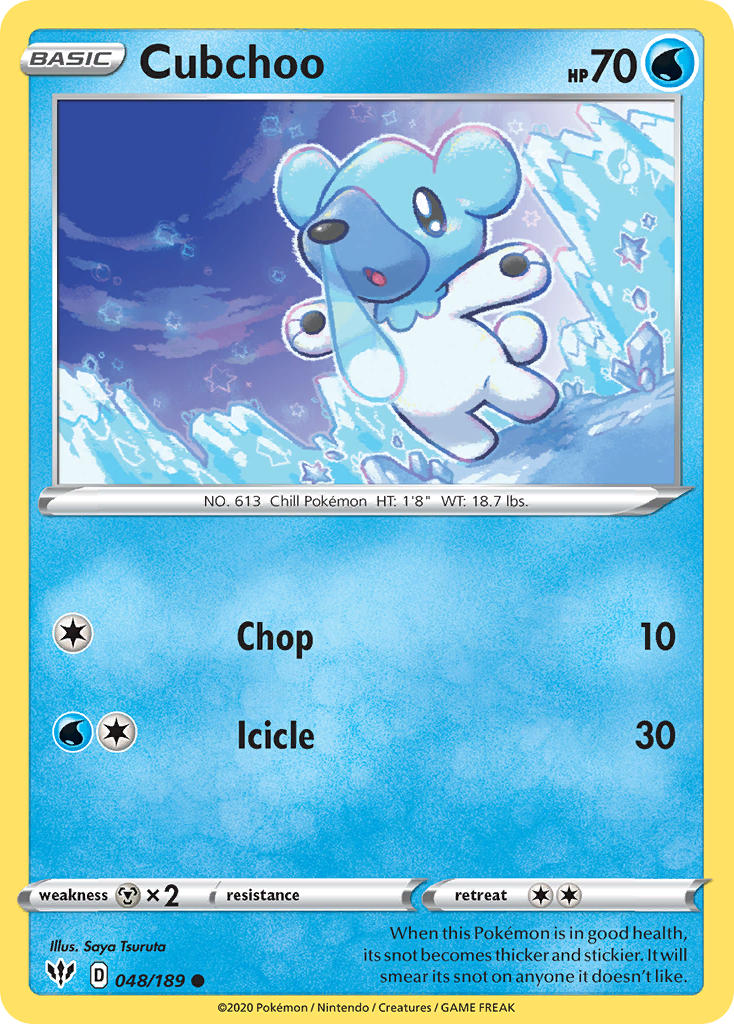 Cubchoo⁣ - Darkness Ablaze⁣ (Common)⁣ [48] English / Near Mint / Reverse-Holo Normal