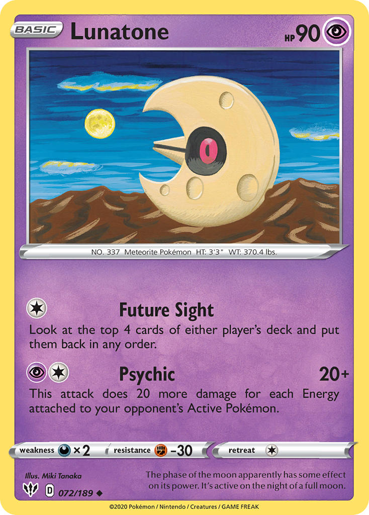 Lunatone⁣ - Darkness Ablaze⁣ (Uncommon)⁣ [72] English / Near Mint / Reverse-Holo Normal