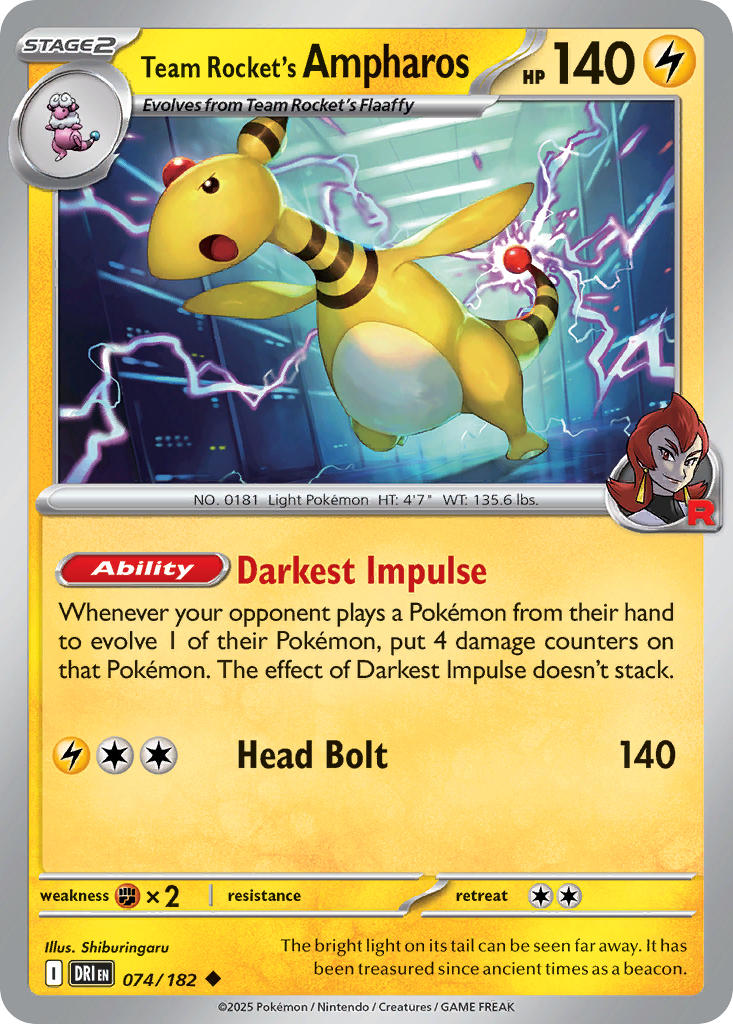 Team Rocket's Ampharos⁣ - Destined Rivals⁣ (Uncommon)⁣ [074] English / Near Mint / Reverse-Holo Normal
